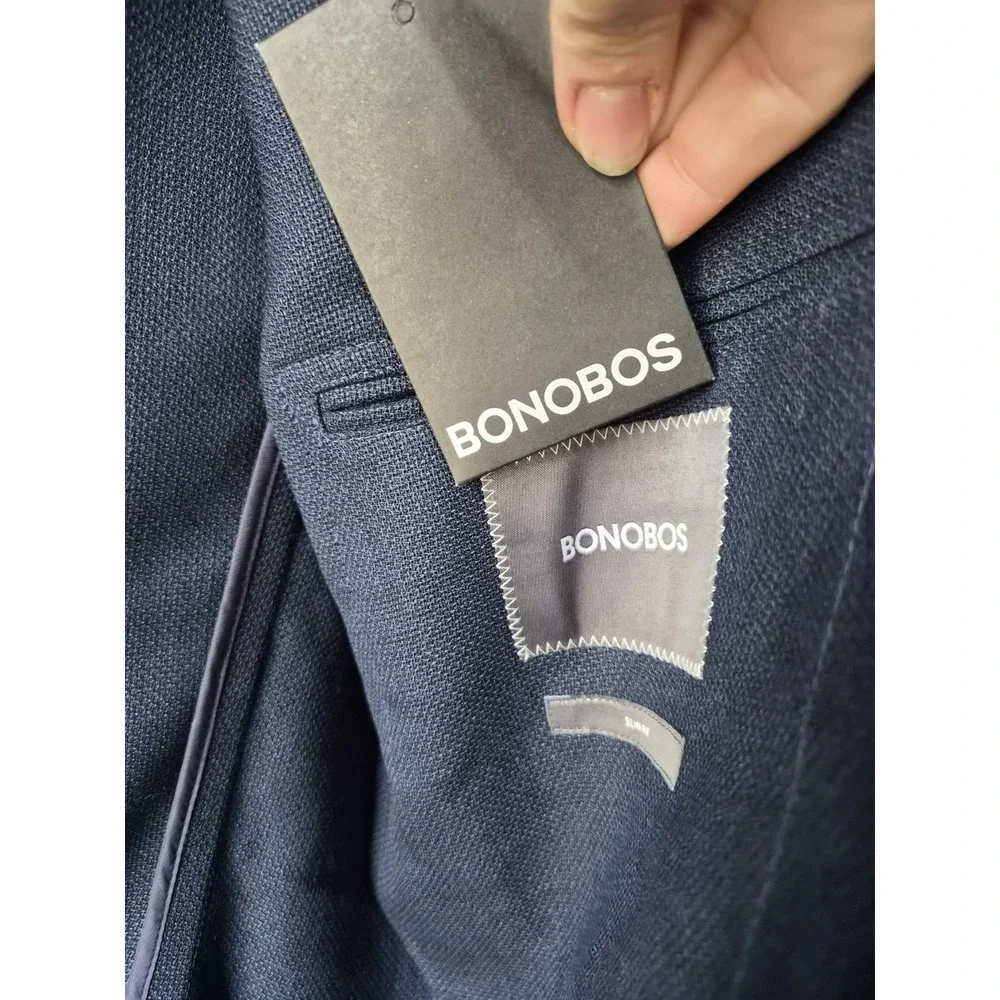 Bonobos Slim Fit 100% Wool Blazer Jacket 40L‎ Navy Vitale Barberis Canonico